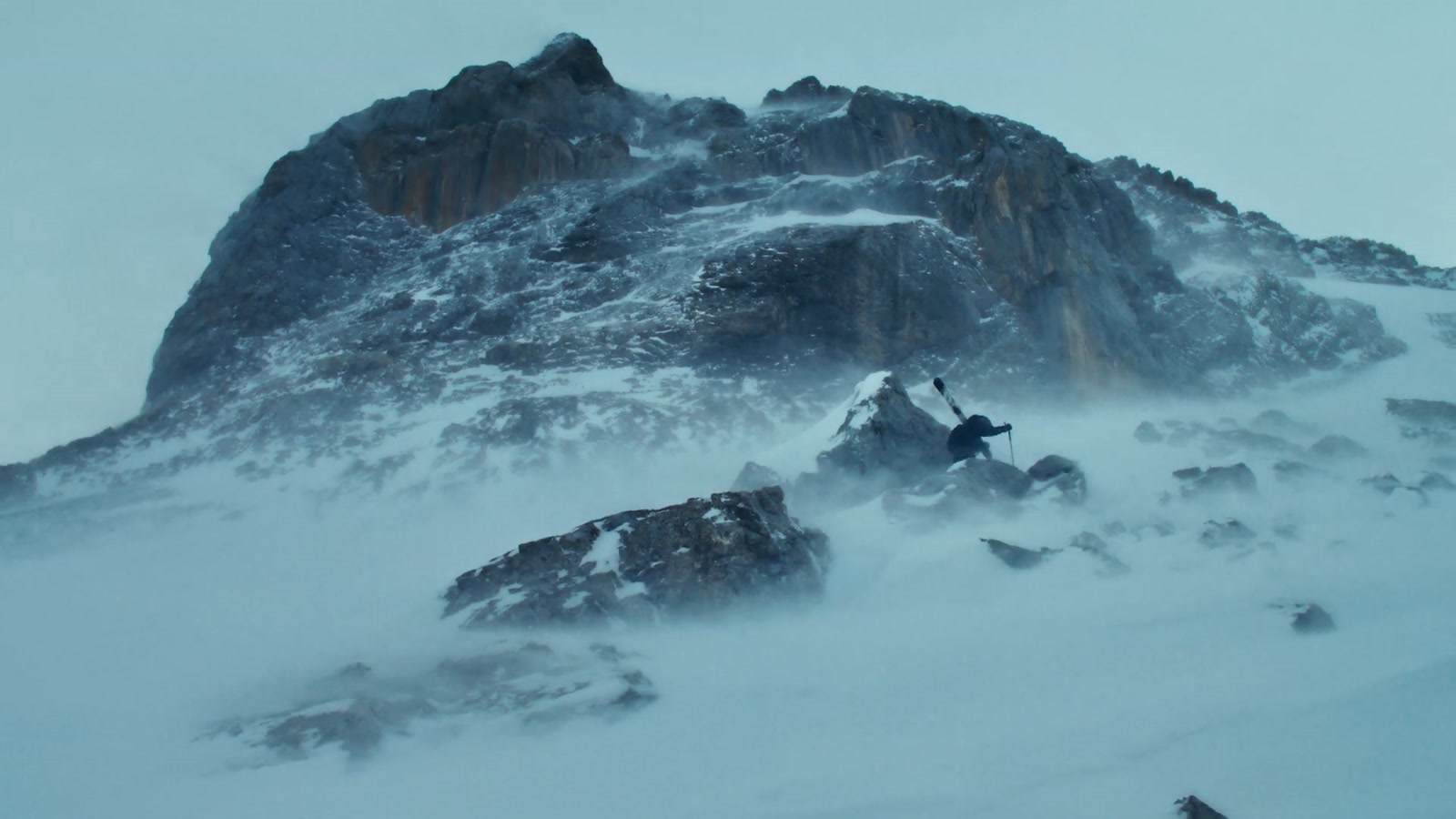 Richard Permin on a wind-blasted summit in his film Odysseus