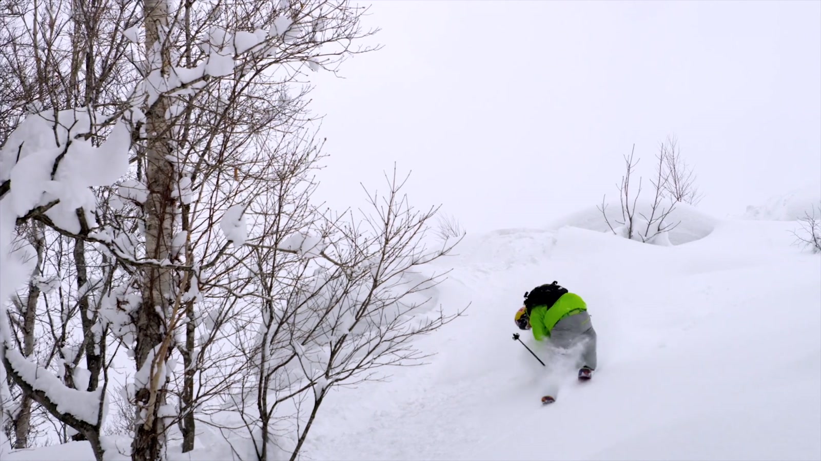 A skier in deep Japanese powder in Superheroes of Stoke