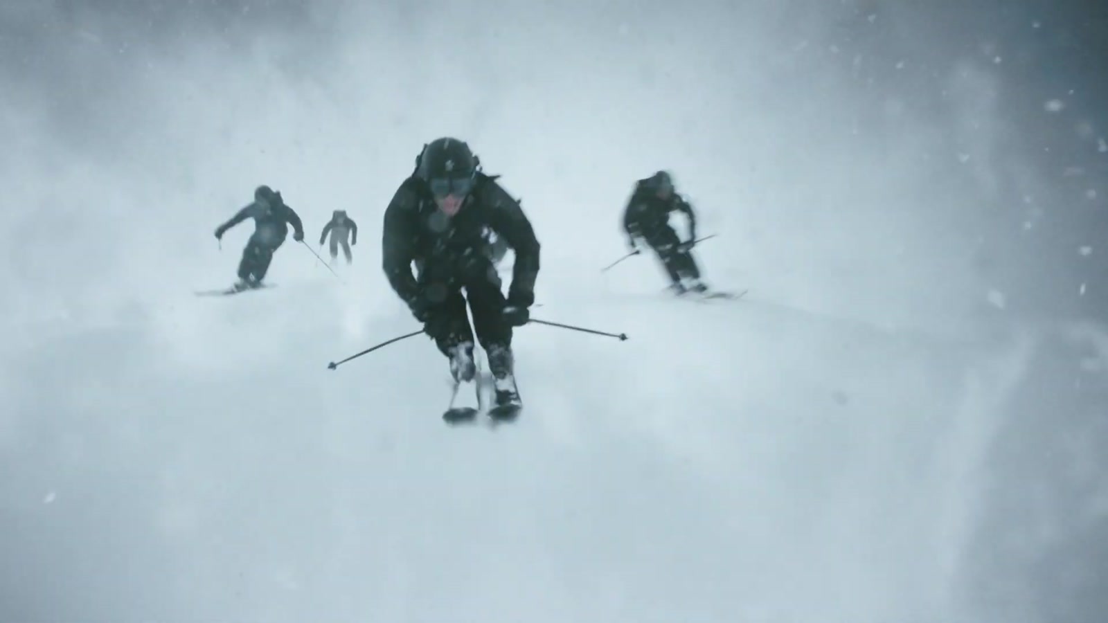 Richard Permin and crew skiing deep powder for the Moncler Grenoble campaign
